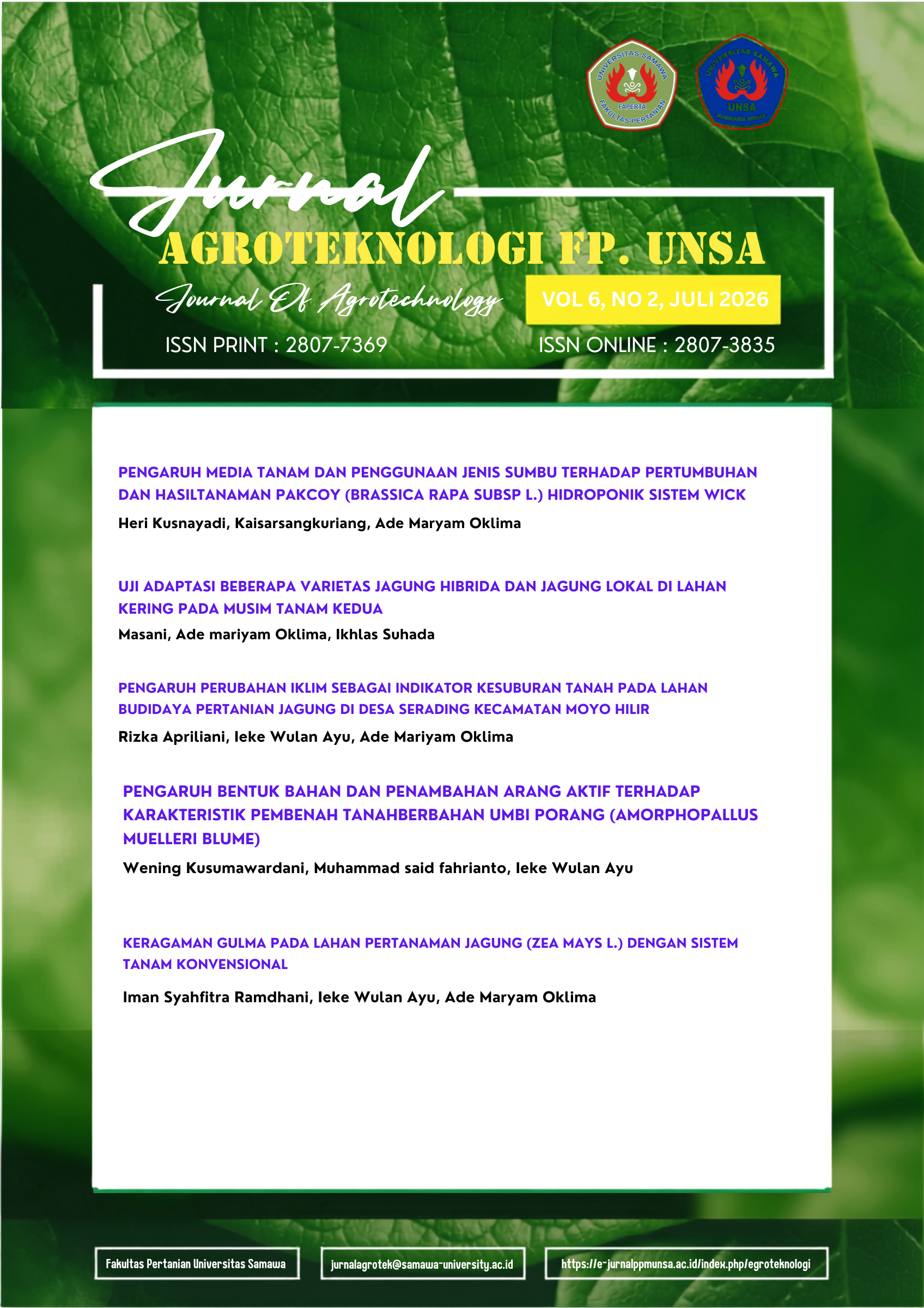 					View Vol. 6 No. 2 (2026): Jurnal Agroteknolgi
				