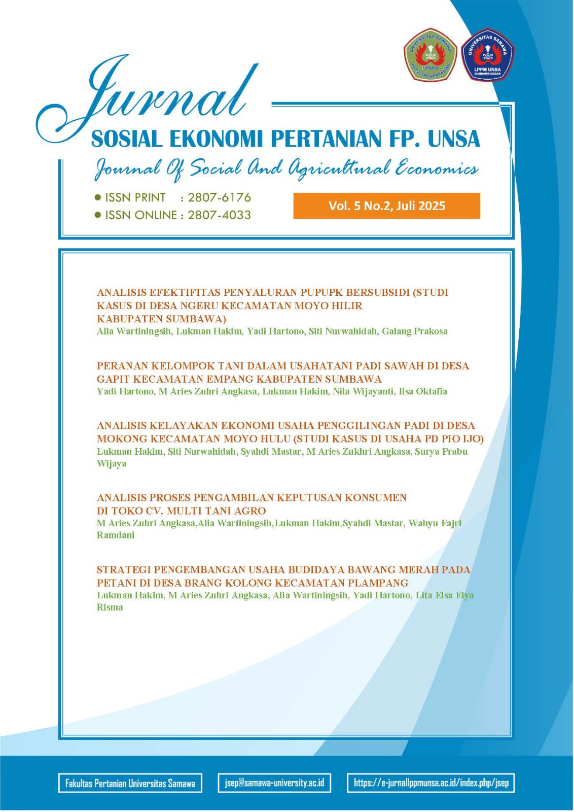 					View Vol. 5 No. 2 (2025): Jurnal Sosial Ekonomi Pertanian
				